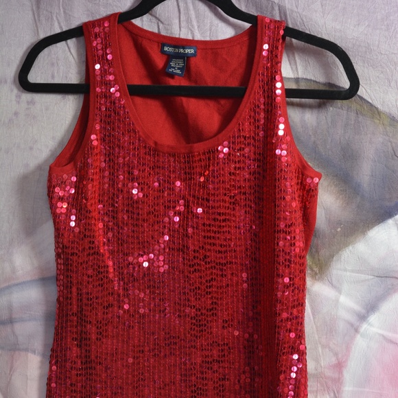 Red Sequinned Tank Top SZ M - Picture 3 of 4